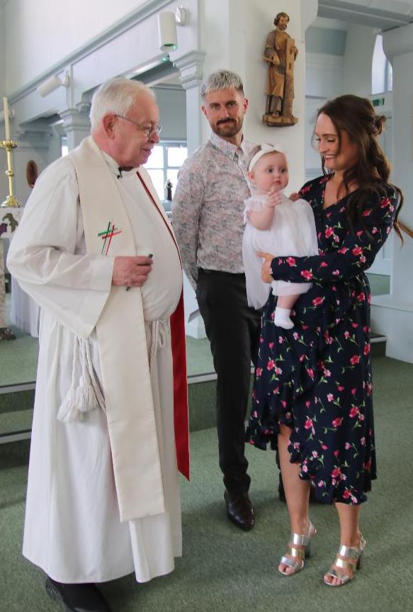 Anne Trotter, Fr Sean with Jay-cee, and Jing Li